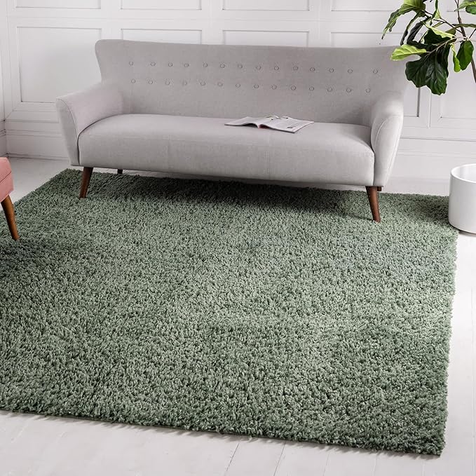 Unique Loom Davos Shag Collection Area Rug - Solid (3' 3" Square, Sage)