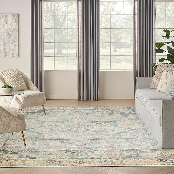 Nourison Home Astra Machine Washable Light Blue 7'10" x 10' Area Rug - Easy Clean, Non Shedding, Bed Room, Living Room, Dining Room, Kitchen (8' x 10')