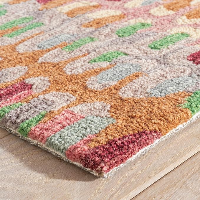 Dash & Albert Paint Chip Stone Hand Micro Hooked Wool Rug, 9.5 X 13.5 Feet, Multicolored/Pink Geometric Pattern
