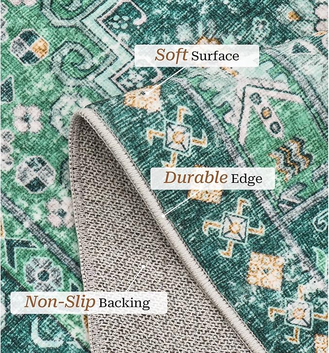 zesthome 6x9 Area Rug, Super Soft Washable Rugs for Living Room, Non-Slip Stain Resistant Vintage Rugs, Ultra-Thin Large Area Rugs(Green/Teal,6'x9')