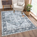 Bloom Rugs Caria Washable Non-Slip 6x9 Rug - Denim Blue Traditional Area Rug for Living Room, Bedroom, Dining Room, and Kitchen - Exact Size: 6' x 9'