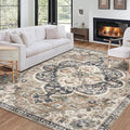 ReaLife Rugs Machine Washable Area Rug - Living Room Bedroom Bathroom Kitchen Entryway Office - Padded Low Pile Stain Resistant Premium - Boho Farmhouse Vintage - Joy - Brown Beige 7'6" x 9'6"