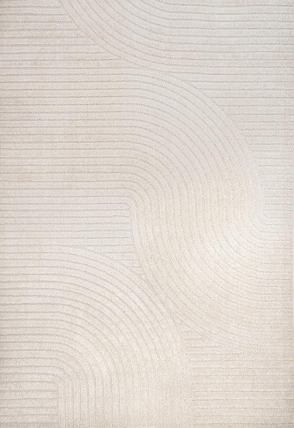 JONATHAN Y Hallie High-Low Curve Ivory/Cream Indoor/Outdoor Area Rug, 12x18, Minimalist, Pet Friendly, Non-Shedding, Stain Resistant, Hose-Washable for Backyard, Patio, Porch (SCN100B-18)