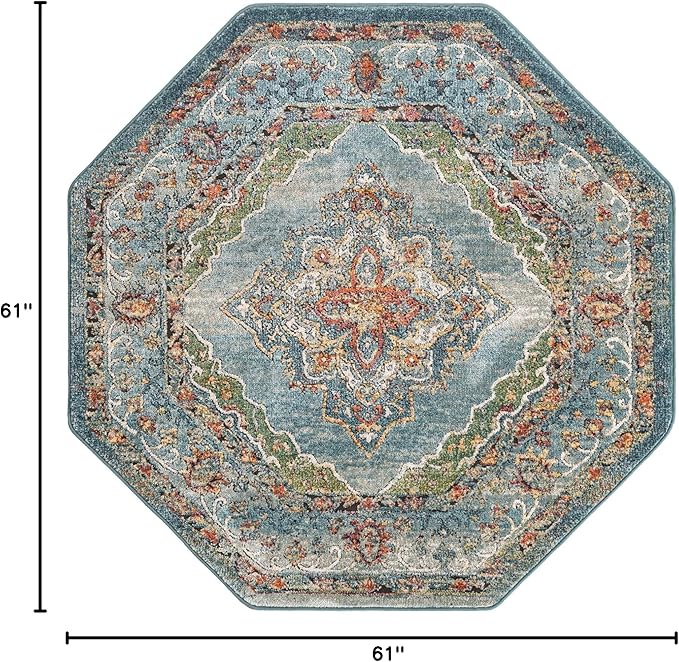Unique Loom Isabella Collection Area Rug - Rossellini (5' 1" Octagon, Blue/ Beige)