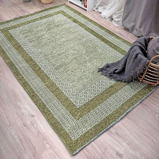 Alfa Rich 3x5 Green Washable Area Rugs for Living Room Bedroom Kitchen Dining Cotton Runner