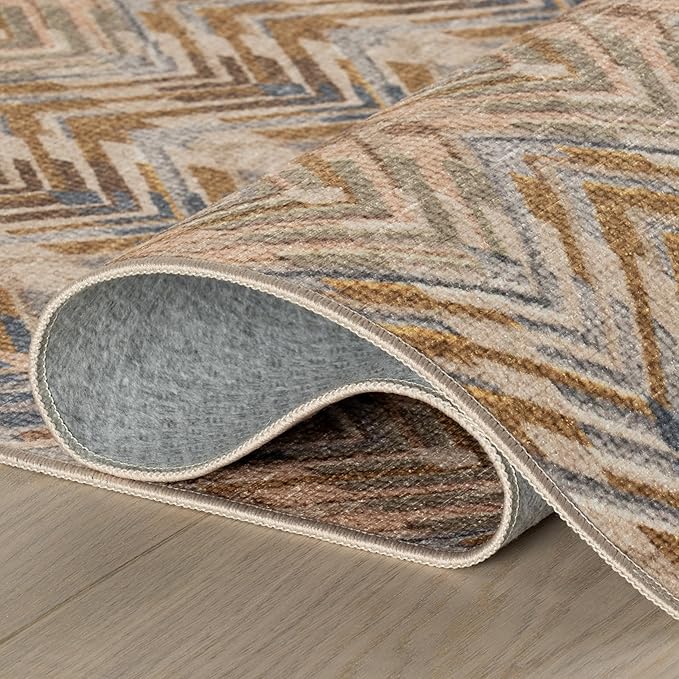 Dash & Albert Seneca Natural Machine Washable Rug, 5 X 8 Feet, Tan Geometric Pattern
