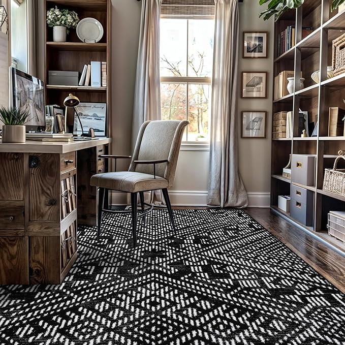 Rugshop Boho Black Tribal Area Rug 5x7 Modern Indoor Carpet for Living Room, Bedroom, or Entryway – Non-Shedding, Low Pile Geometric Design 5' x 7'