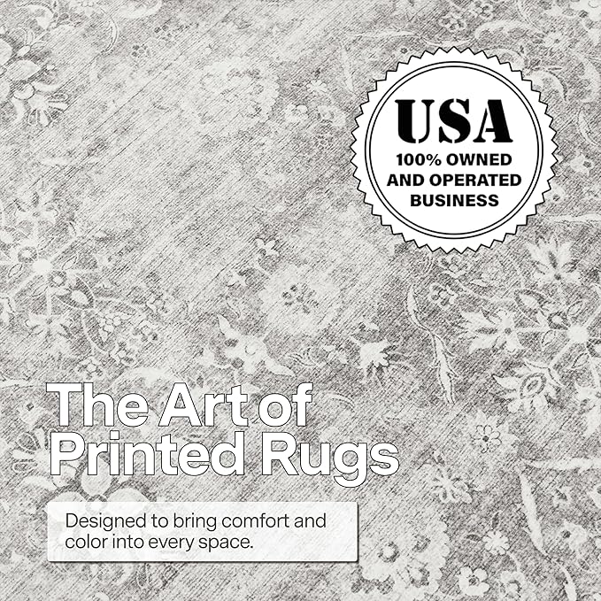 ReaLife Rugs Machine Washable Area Rug - Living Room Bedroom Bathroom Kitchen Entryway Office - Padded Low Pile Stain Resistant Premium - Boho Farmhouse Vintage - Noor - Silver Ivory 5' x 7'