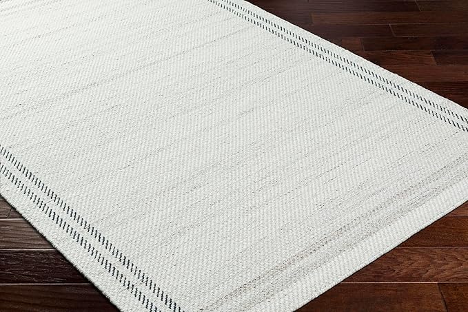 Mark&Day Wool Rugs, 4x6 Janmichael Solid and Border Gray/Ivory Area Rug, Grey Ivory Black Carpet for Living Room, Bedroom or Kitchen (3'6" x 5'6")