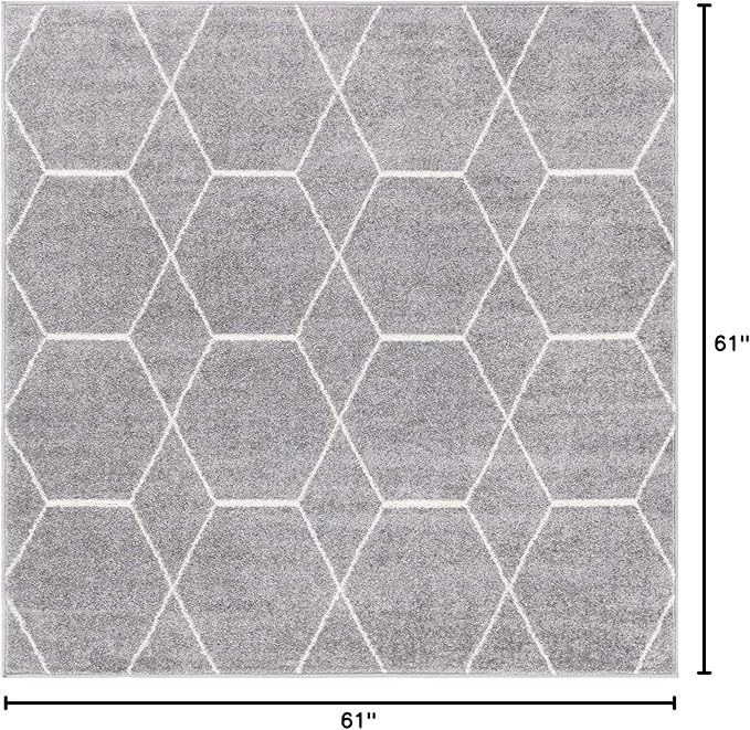 Unique Loom Trellis Frieze Collection Area Rug - Geometric (5' Square, Light Gray/ Ivory)