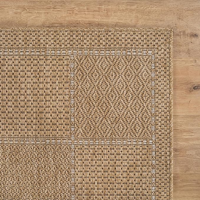Beverly Rug Easy Jute Checkered Squared Entry Rug 2x3 Washable Durable Indoor Outdoor Area Rugs for Living Room Patio Office Stain Resistant Non Shedding Casual Indoor Outside Carpet 2 x 3 Natural