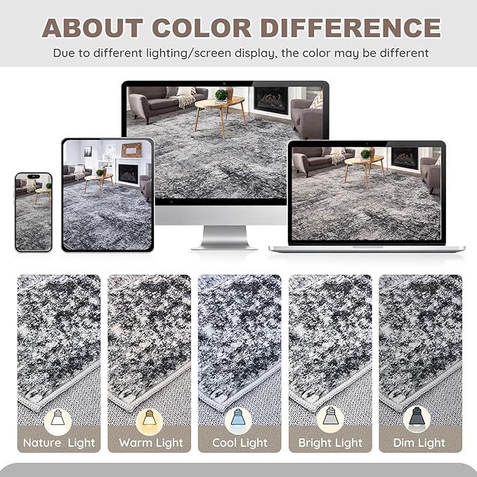 Area Rug Living Room Rugs - 5x8 Large Soft Indoor Neutral Modern Abstract Low Pile Washable Rug Carpet for Bedroom Dining Room Farmhouse Home Office - Grey