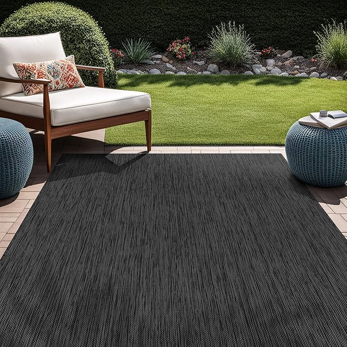 Beverly Rug Indoor Outdoor Rug 10x14, Washable Outside Carpet for Patio, Deck, Porch, Solid Modern Area Rug, Water Resistant, Dark Gray