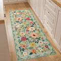 DUKINO 2x5 Runner Rug for Hallway, Washable Kitchen Floral Runner Rug with Non Slip Backing, Low Pile Soft Boho Carpet for Kitchen, Hallway, Entryway, Laundry, Bedroom, Green