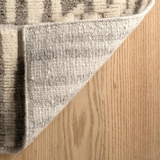 Dash & Albert Hicks Natural Hand Knotted Wool Rug, 6 X 9 Feet, Ivory Geometric Pattern - Premium Luxury Hotel Quality Soft Breathable Hypoallergenic Machine Washable Easy Care All Season