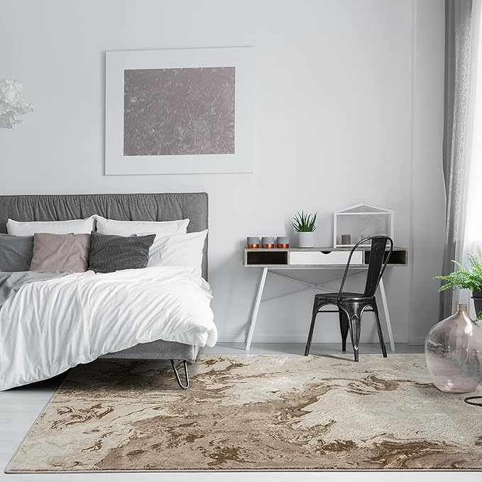 LUXE WEAVERS Marble Swirl Abstract Area Rug, Beige 6x9