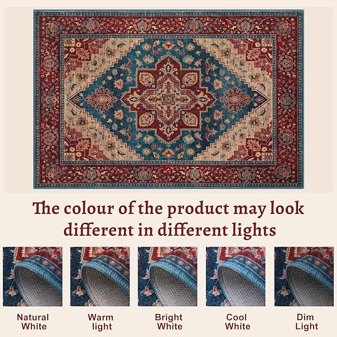 Tangsoo Vintage Small 2x3 Washable Rugs for Entryway Non-Slip Oriental Low Pile Rug for Front Door, Kitchen, Indoor, Accent Throw Small Area Rug, Door Mat for Entrance, Soft Boho Red Rug