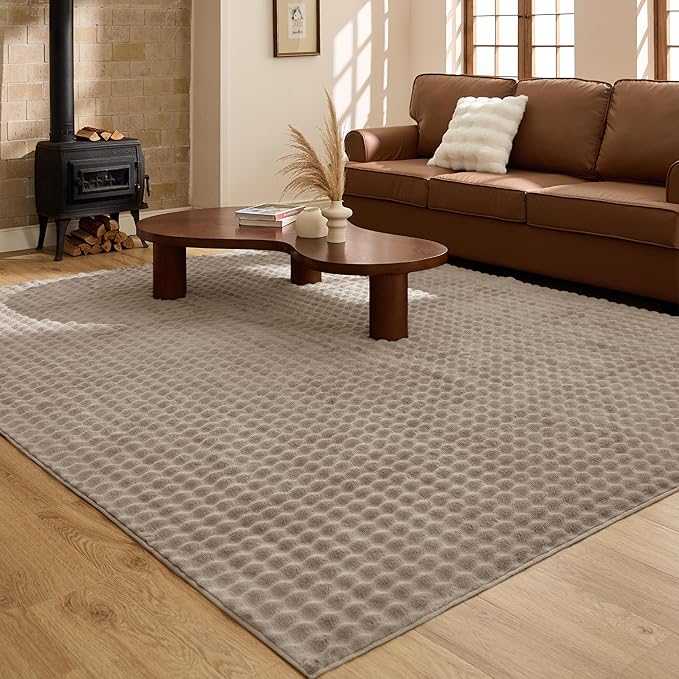 Bedsure 8x10 Fluffy Area Rugs for Living Room, Machine Washable Rugs, Non-Slip Backing, Non-Shedding, Pet Friendly Throw Rug for Bedroom Dining Room, Brown