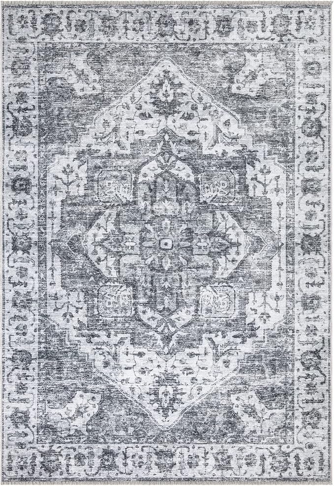 Bloom Rugs Caria Washable Non-Slip 9x12 Rug - Silver/Dark Gray Traditional Area Rug for Living Room, Bedroom, Dining Room, and Kitchen - Exact Size: 9' x 12'