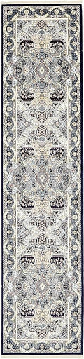 Unique Loom Narenj Collection Classic Traditional Medallion Textured Design Area Rug, 3 x 13 ft, Navy Blue/Tan