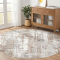 Round Rug Living Room Rugs: 4x4 Washable Circle Abstract Modern Soft Stain Resistant Non-Slip Indoor Floor Carpet for Bedroom Entryway Nursery Office Dorm Home House Decor- Brown