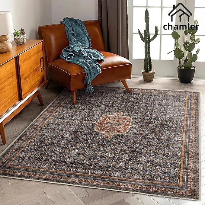5x7 Washable Area Rug Vintage Traditional Floor Cover Foldable Thin Kitchen Accent Indoor Distressed Non Slip Carpet Rugs for Bedroom Living Room Bathroom