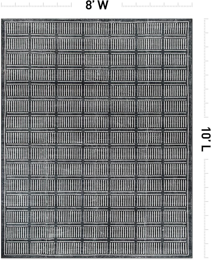 Rugshop Bohemian Stripe Lines Washable Non Slip Area Rug 8' x 10' Black