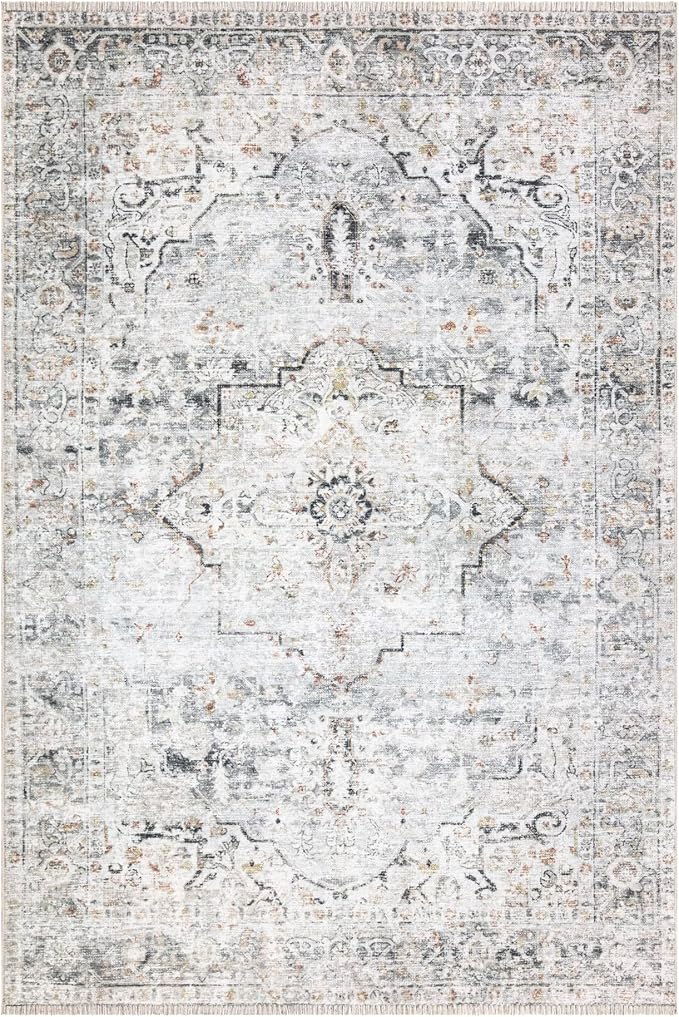 Bloom Rugs Caria Washable Non-Slip 6x9 Rug - Ivory/Gray/Caramel Traditional Area Rug for Living Room, Bedroom, Dining Room, and Kitchen - Exact Size: 6' x 9'