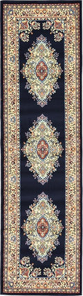 Unique Loom Reza Collection Traditional Persian Style Area Rug, 2 ft 7 in x 10 ft, Navy Blue/Ivory