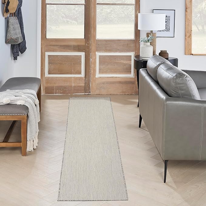 Nourison Home Courtyard Ivory Silver 2'2" x 20' Area Rug - Easy Clean, Non Shedding, Bed Room, Living Room, Dining Room, Kitchen (20' Runner)