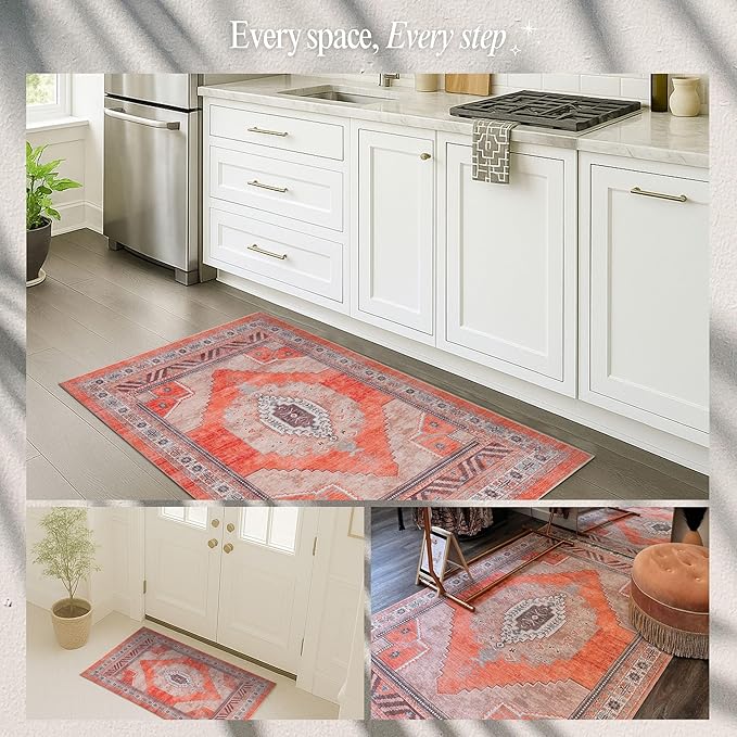 Fame Rugs Turkish Rug. Washable Vintage Oriental Antique Inspired Traditional Doormat Small Modern Area Rugs Luxury Entryway Entry Bedroom Bathroom Kitchen (380TT, 9' x 12')