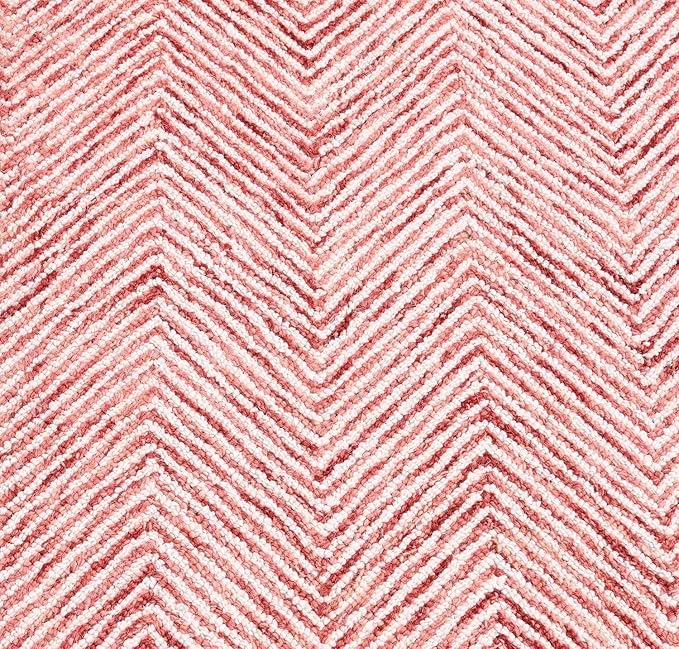 Modern Herringbone Chevron Collection Handcrafted Wool Area Rug - Durable, Zigzag Pattern, for High Traffic, Contemporary Design for Living Room, Bedroom, Dining Room Decor (Blush Pink, 8' round)