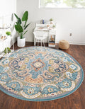 Unique Loom Narenj Collection Classic Traditional Medallion Textured Design Area Rug, 5' 0" x 5' 0", Blue/Tan