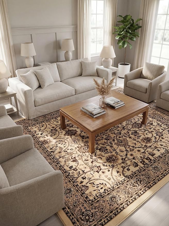 Rugs.com Yasmin Collection Rug – 10' x 13' Ivory Medium Rug Perfect for Living Rooms, Large Dining Rooms, Open Floorplans