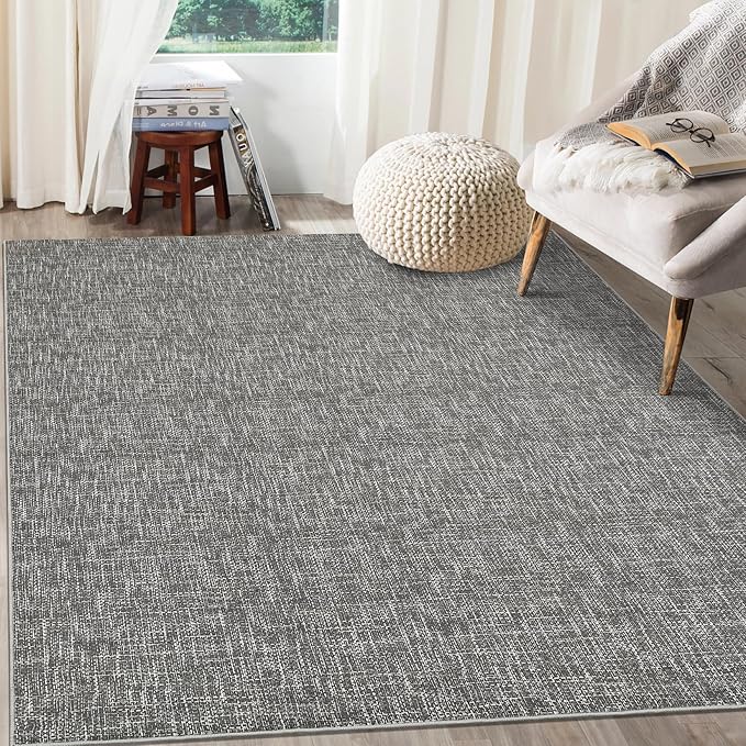 RUGSREAL Area Rug 5x7 Machine Washable Area Rug for Living Room Non-Slip Stain Resistant Modern Abstract Rug Contemporary Solid Throw Carpet Foldable Accent Floor Carpet for Dining Room, Grey