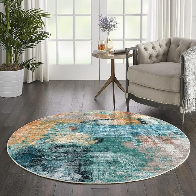 vivorug Round Rug 5ft Abstract Round Area Rug Non-Slip Indoor Carpet for Living Room Bedroom Entryway, Stain Resistant Home Decor Circle Rug, Rosy Clouds