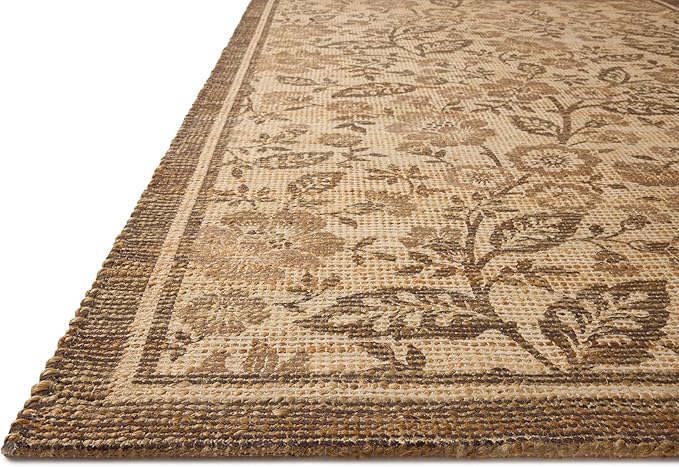 Loloi Chris Loves Julia Rue Collection RUE-03 Bark/Mocha 3'-6" x 5'-6" Accent Rug Jute Neutral Floral Living Room Bedroom Rug