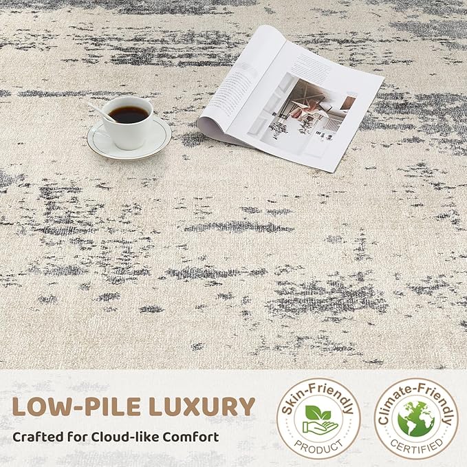 6x9 Area Rug Living Room Rugs - Washable Neutral Modern Abstract Soft Thin Rug Indoor Floor No Slip Rug Carpet for Bedroom Under Dining Table Home Office Decor - Grey/Light Brown