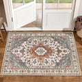 Tangsoo Vintage Rug 2x3 Washable for Entryway, Non Slip Small Area Rug, Indoor Front Door, Print Distressed Turmeric Door Mat Carpet, Soft Low Pile Rugs for Entrance Kitchen Bedroom Bathroom