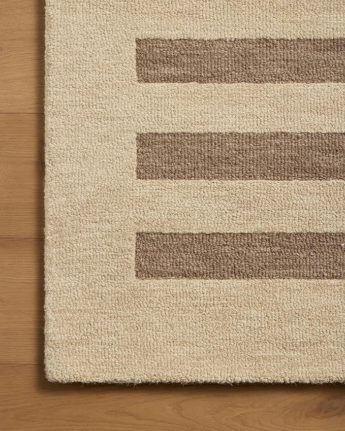 Loloi Leanne Ford Craven Collection CVN-05 Oatmeal/Bark 9'-3" x 13' Area Rug Striped, Patterned, Neutral, Living Room, Bedroom, Dining Room