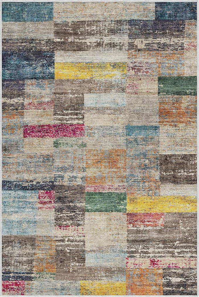 LUMI 8x10 Washable Area Rug for Living Room, Ultra Soft Geometric Rugs Non Slip with Rubber Backing, Low Profile, High Traffic, Stain Resistant Carpets, Ideal for Bedroom, Dining Room, Indoor