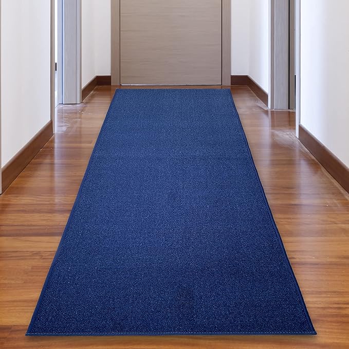 Custom Made Runner Rug Low Pile with Rubber Backing for Kitchen Foyer Hallway Entry Choose Your Length Size 26 Inch Wide Solid and Plain Dark Blue Color (4 feet x 26 inch)