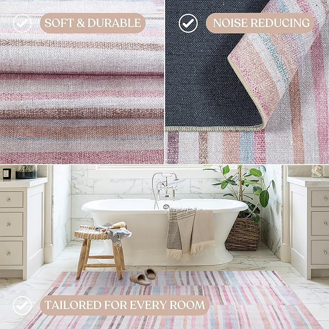 Fame Living Washable Area Rug. Modern Farmhouse. Vintage. Turkish. Bohemian. Distressed. Oriental. Traditional. Rugs for Living Room. Dining. Bedroom. Office. Entryway. Foyer. (865MM, 2'5" x 4'9")