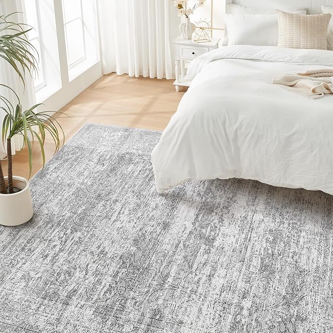 Area Rug Living Room Rugs - 5x7 Abstract Large Soft Indoor Washable Rug Neutral Modern Low Pile Carpet for Bedroom Dining Room Farmhouse Home Office - Vintage Grey
