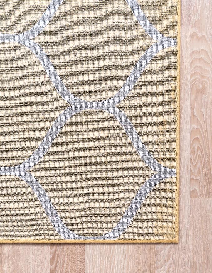 Rugs.com Lattice Frieze Collection Rug – 7' Square Yellow Medium Rug Perfect for Living Rooms, Kitchens, Entryways