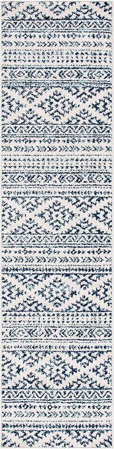 SAFAVIEH Tulum Collection Runner Rug - 2' x 11', Ivory & Navy, Moroccan Boho Tribal Design, Non-Shedding & Easy to Clean, Ideal for Living Room, Hallway, Foyer, Entryway, Bedroom (TUL272D)