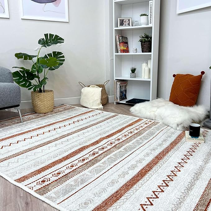 Alfa Rich 7x10 Beige Terracotta Washable Area Rugs for Living Room Bedroom Kitchen Cotton Decor Rug