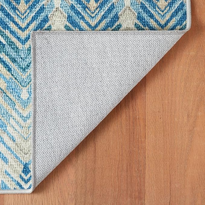 Dash & Albert Seneca Blue Machine Washable Rug, 2 X 3 Feet, Blue Graphic Pattern