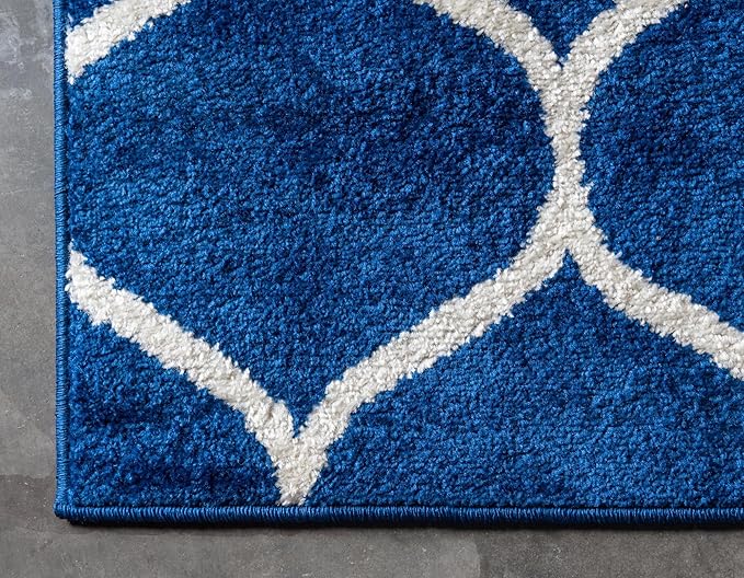 Rugs.com Lattice Frieze Collection Rug – 10' x 13' Navy Blue Medium Rug Perfect for Living Rooms, Large Dining Rooms, Open Floorplans