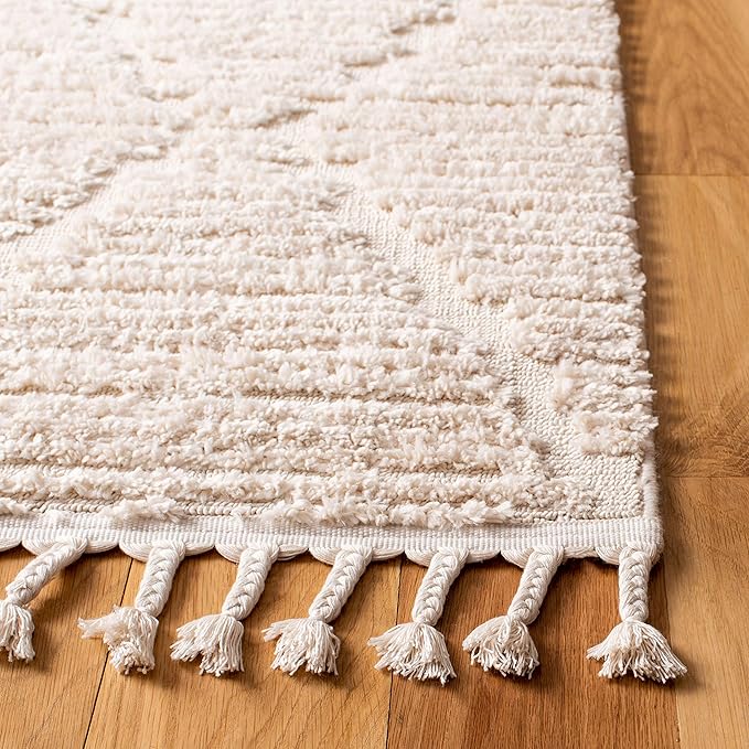 SAFAVIEH Marrakesh Collection Runner Rug - 2'2" x 12', Beige, Moroccan Boho Tribal Tassel Design, Non-Shedding & Easy Care, Ideal for High Traffic Areas in Living Room, Bedroom (MRK517C)